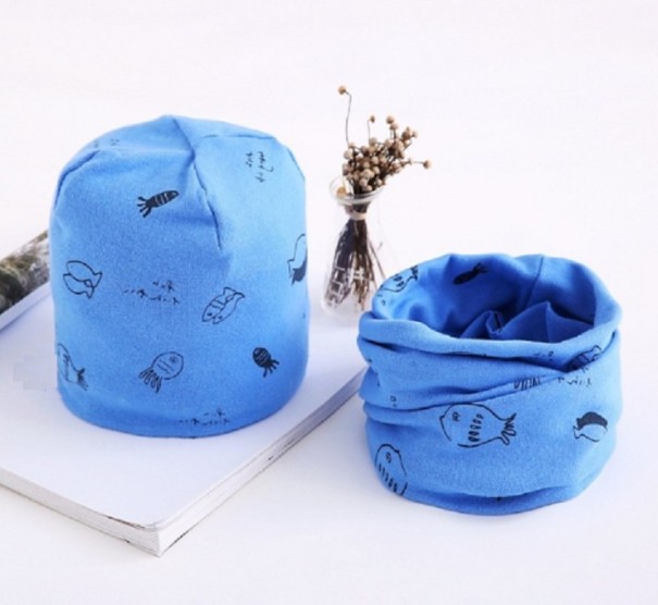 Children's Winter Hat and Neck Warmer with Fish J3025 dark blue M