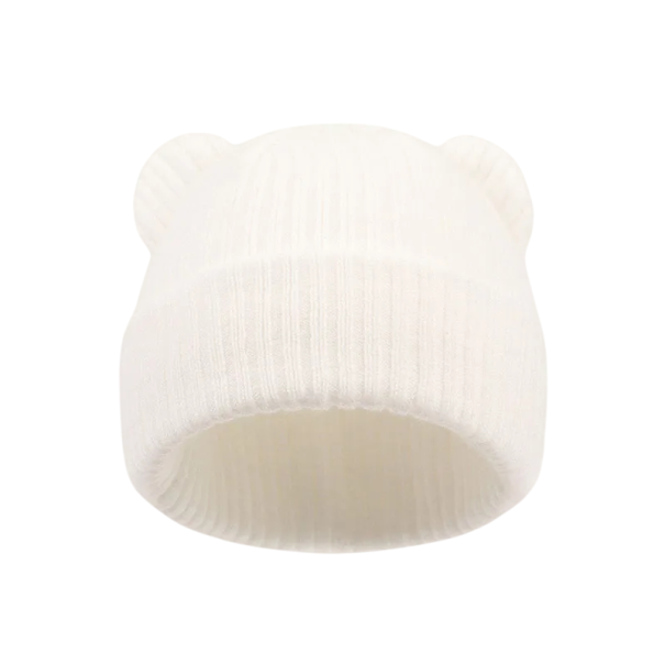 Children's Winter Hat with Bear Ears Circumference 42–48 cm 0–2 Years Acrylic Polyester Cotton Warm Baby Hat for Infants white