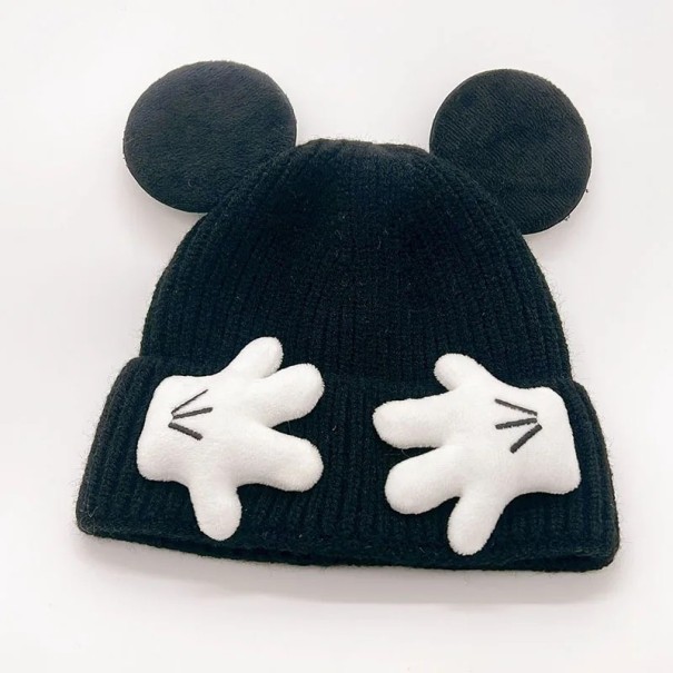 Children's Winter Hat with Mouse Ears and 3D Hands Age 2–8 Years Acrylic Warm Hat Animated Style Cosy Children's Winter Hat black