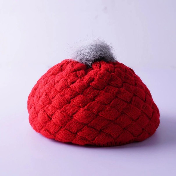 Children's Winter Knitted Hat with Pom-Pom J2473 red