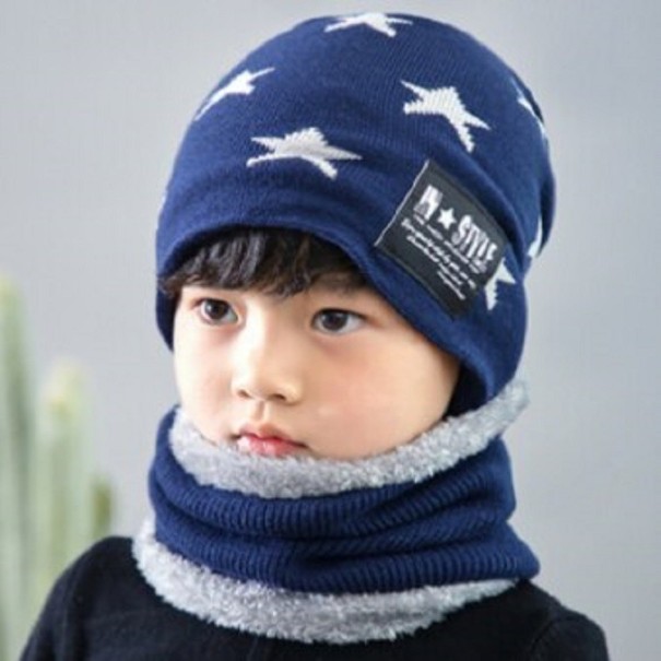 Children's Winter Set Hat and Neck Warmer D12 dark blue