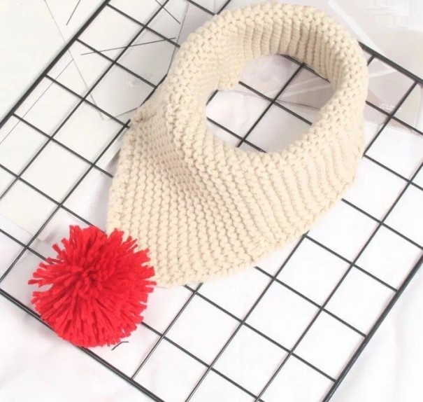 Children's Winter Woollen Neck Warmer with Pom-Pom J2486 white