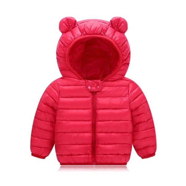 Children's Winter Zip-Up Jacket with Ears Unisex Warm Polyester Coat for Boys and Girls Comfortable Winter Clothing for Cold red 3