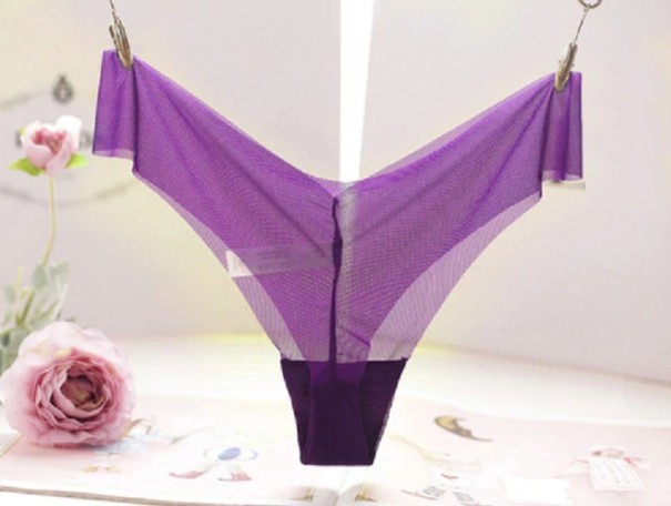 Chiloți cu șiret V translucid pentru femei violet