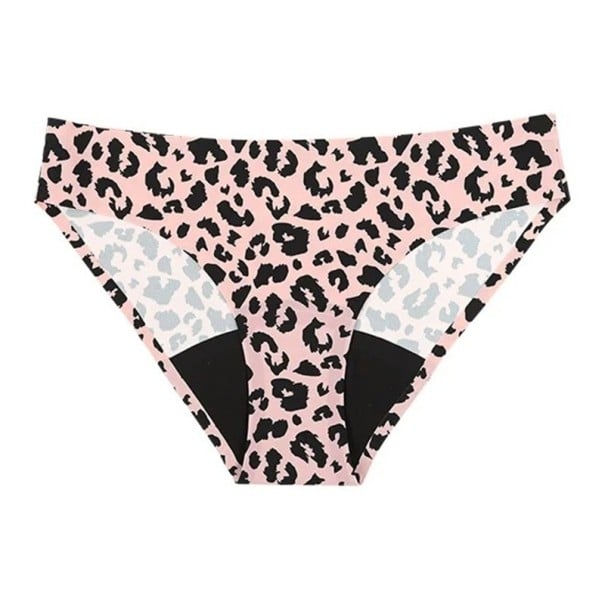 Chiloți menstruali cu model leopard, 4 straturi, lenjerie din poliester, nylon, elastan, spandex, chiloți pentru menstruație roz XS