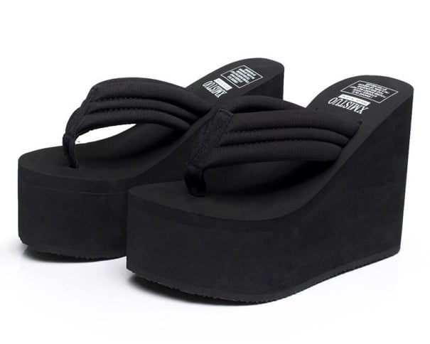 Chinelas femininas de plataforma alta preto 37