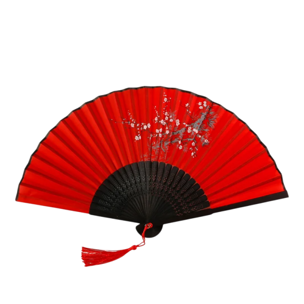 Chinese Folding Fan Made of Bamboo and Textile 21 cm Radius Red Elegant Accessory for Dance Interior Decoration Asian Style 1