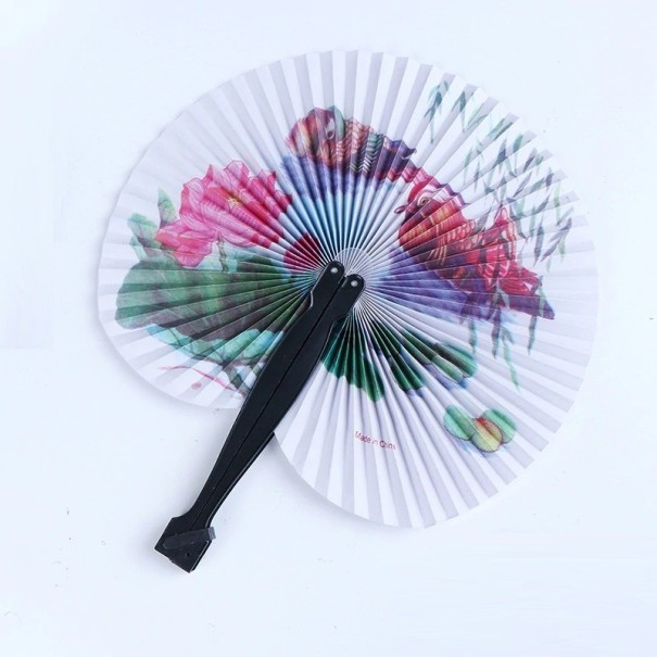Chinese Folding Paper Fan with Bird and Flower Print Circular Hand Fan for Refreshment in the Heat Random Design Dimensions 22 x 12.5 cm 1