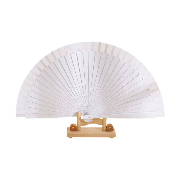 Chinese opvouwbare waaier 23 cm Traditionele oosterse waaier van papier en hout Decoratief cadeau-accessoire voor kostuums en optredens wit