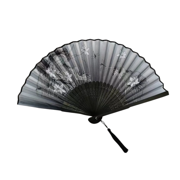 Chinese Women's Bamboo Fan Grey Fan with White Flowers Elegant Accessory Oriental Style Hand-Painted Folding Fan 1