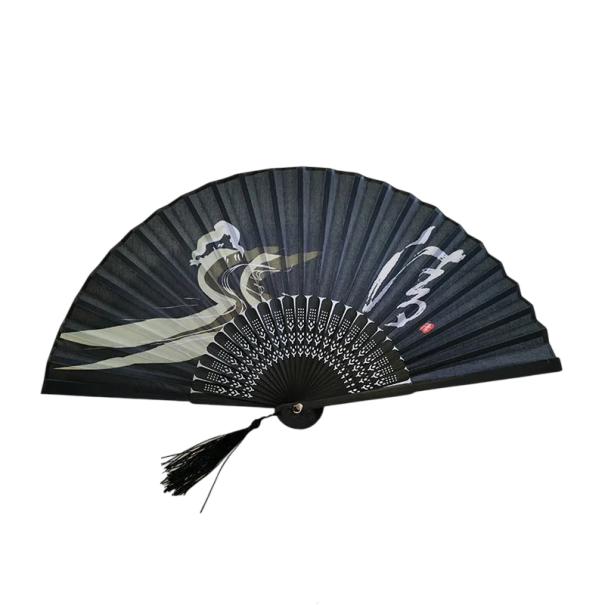 Chinese Women's Folding Bamboo Fan 21 cm Elegant Black Fan with Swan Motif Summer Accessory Dance Interior Decoration 1