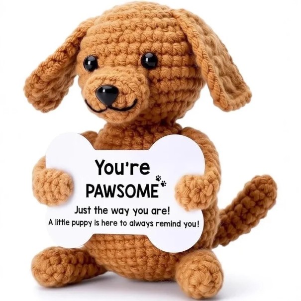 Chiot au crochet avec message motivant Figurine textile mignonne pour une atmosphère positive et de la motivation 1