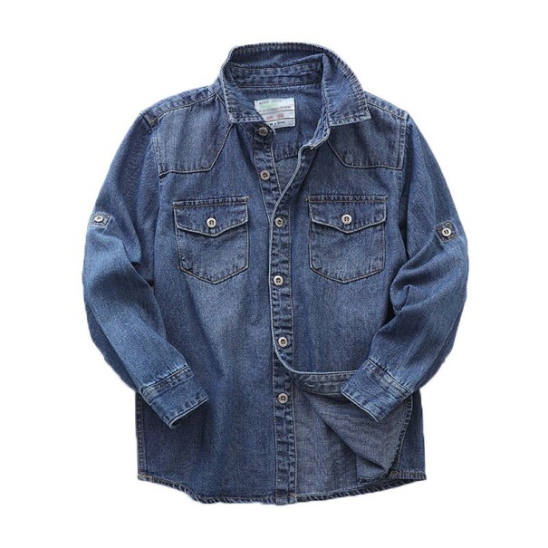 Chlapčenská džínsová košeľa L1807 tmavo modrá 3