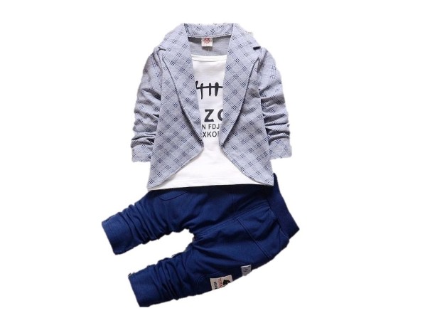 Chlapčenská súprava - Tričko so sakom a nohavice J2539 sivá 9-12 mesiacov