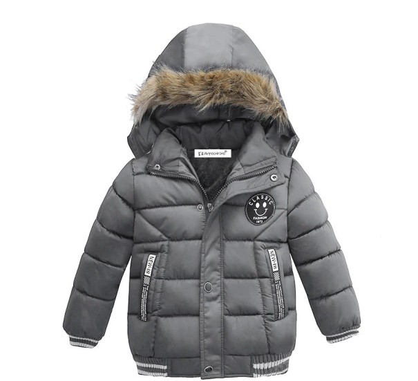 Chlapčenská zimná bunda s kožúškom J2530 sivá 2