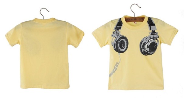 Chlapčenské tričko s potlačou slúchadiel J1945 žltá 5