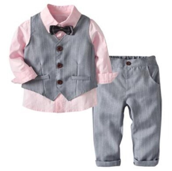 Chlapecká košile, vesta a kalhoty L1568 růžová 6-9 měsíců