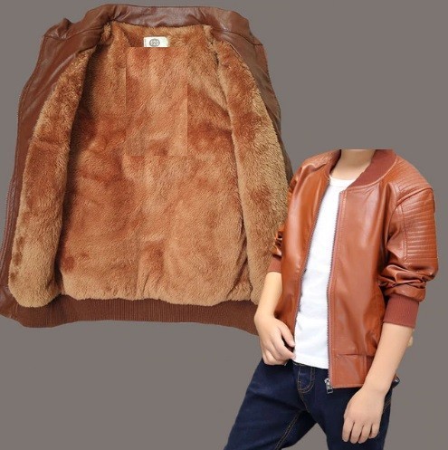 Chlapecká kožená bunda s kožíškem J1315 hnědá 6