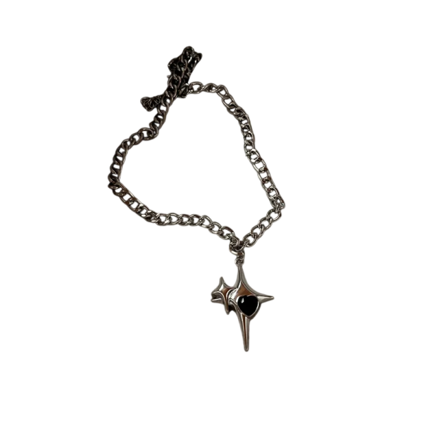 Choker i kirurgiskt stål Hänge fyruddig stjärna Svart zirkon Damhalsband Elegantisk modern smycke 1