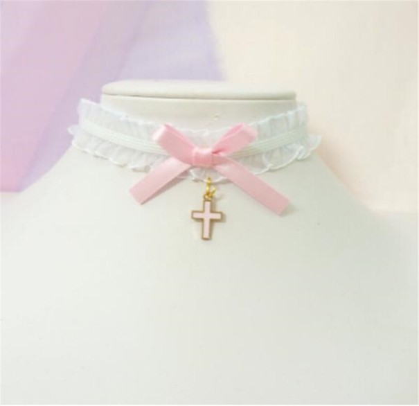 Choker pentru femei cu panglică roz deschis 2