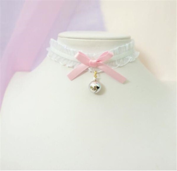 Choker pentru femei cu panglică roz deschis 3