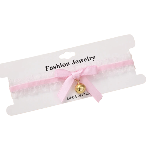 Choker pour femmes en dentelle avec pendentif en forme de nœud et fermoir, collier en velours, accessoire en dentelle pour un usage quotidien et des occasions spéciales rose