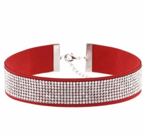 Choker s kamínky J3495 červená