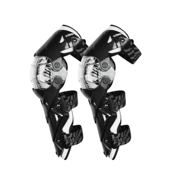 Chránițe de genunchi pentru motocicletă cu articulații 30–180° lungime 44 cm cu curele elastice de 30 cm protective pentru motocross și mers off-road alb