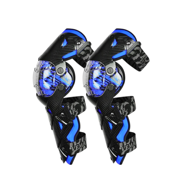 Chránițe de genunchi pentru motocicletă cu articulații 30–180° lungime 44 cm cu curele elastice de 30 cm protective pentru motocross și mers off-road albastru