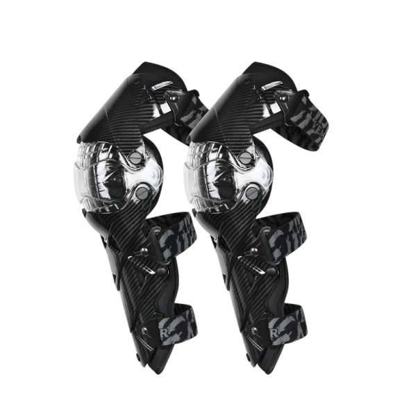 Chránițe de genunchi pentru motocicletă cu articulații 30–180° lungime 44 cm cu curele elastice de 30 cm protective pentru motocross și mers off-road negru