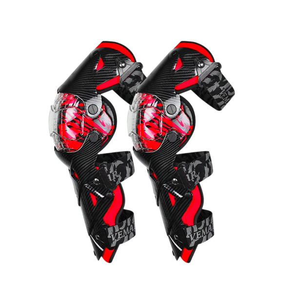 Chránițe de genunchi pentru motocicletă cu articulații 30–180° lungime 44 cm cu curele elastice de 30 cm protective pentru motocross și mers off-road roșu