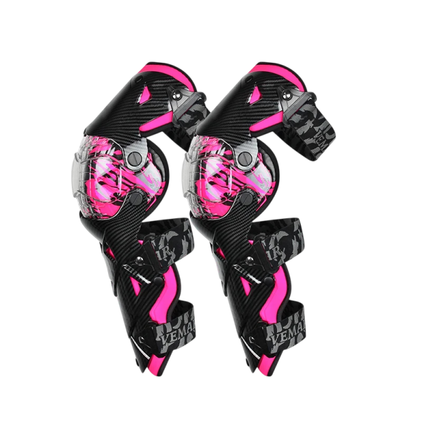 Chránițe de genunchi pentru motocicletă cu articulații 30–180° lungime 44 cm cu curele elastice de 30 cm protective pentru motocross și mers off-road roz