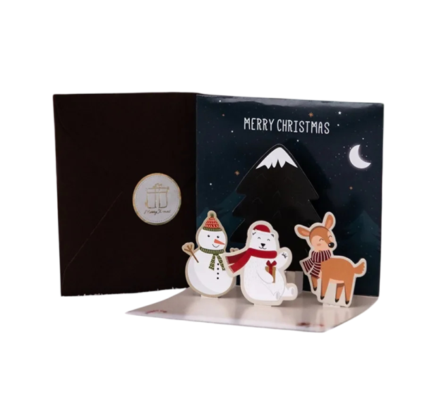 Christmas and New Year 3D Paper Card Foldable Greeting Card with Christmas Motifs Tree Snowman Gifts Stars Creative Decorative Festive Greeting Card 1