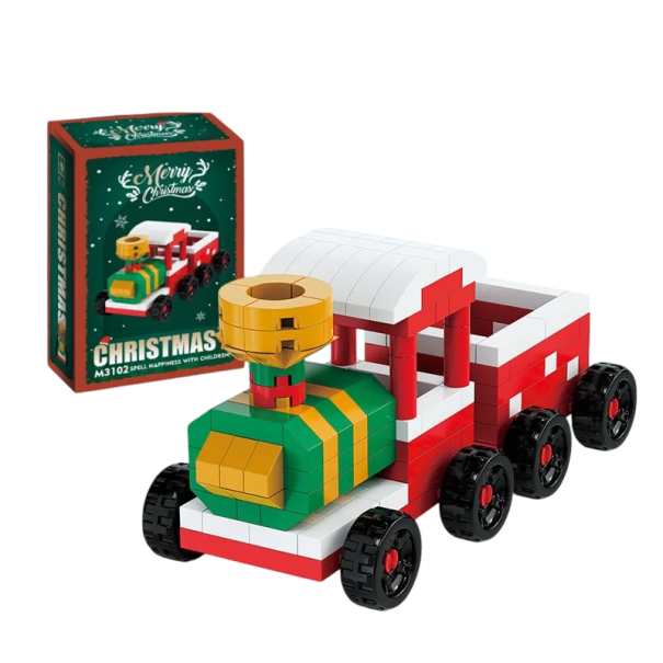 Christmas Construction Set 9.2 x 4 x 4.4 cm 196 Pieces Christmas Train with Chimney and Gift Cabin Detailed Mini Model for Festive Decoration 1