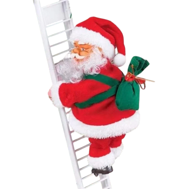 Christmas Decoration Santa on White Ladder Hanging Santa Claus with Beard and Hat Climbing Figure for Window or Tree 1