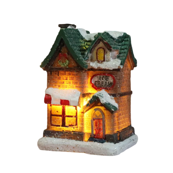 Christmas Decoration Two-Storey Brick House with Internal LED Light Translucent Walls Resin Construction Powered by 3× AG13 Batteries 1