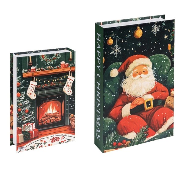 Christmas Decorative Fake Book Happy Christmas Imitation Book on Shelf Winter Book Decoration Santa Claus Fireplace 1