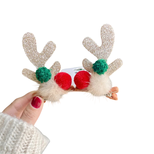 Christmas Hair Clips Reindeer Antlers with Glitter and Pom Poms Original Christmas Accessory for Women and Girls for Winter Holidays 1