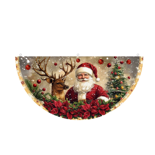 Christmas Half-Circle Flag Banner 90 x 45 cm with Santa and Reindeer Durable Outdoor Decoration Façade Hanging Flag Christmas Home Decoration 1