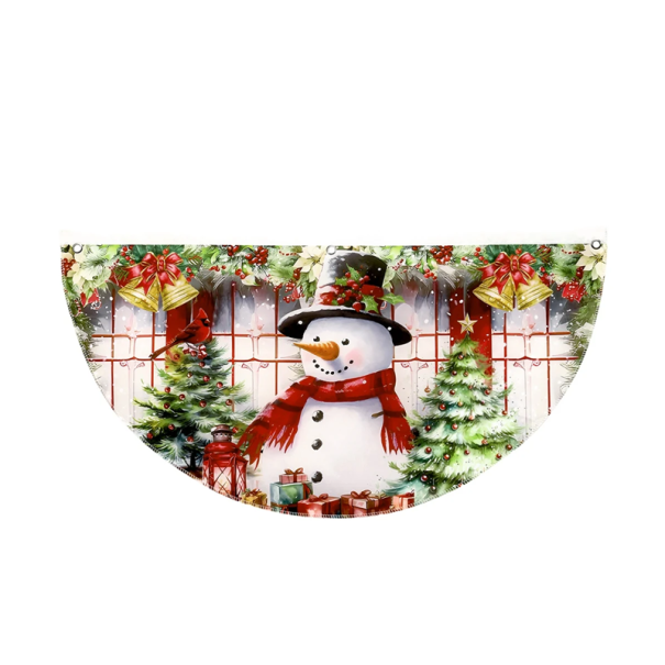 Christmas Half-Circular Flag Banner 90 x 45 cm Outdoor Decoration with Snowman Durable Hanging Half-Banner for Terrace, Balcony and Fence 1