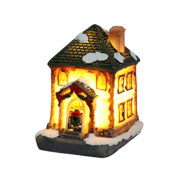 Christmas House with Internal LED Lighting Translucent Walls Resin Decoration Battery Operated AG Illuminated Winter Ornament for Table and Windowsill 1