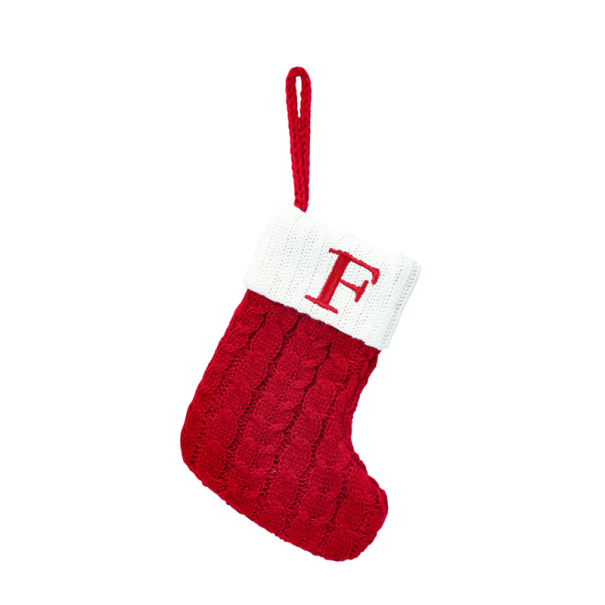 Christmas Red Stocking 15 x 25.7 cm with White Trim and Hanging Cord Embroidered Letter F Fireplace Tree Gift Decoration 1