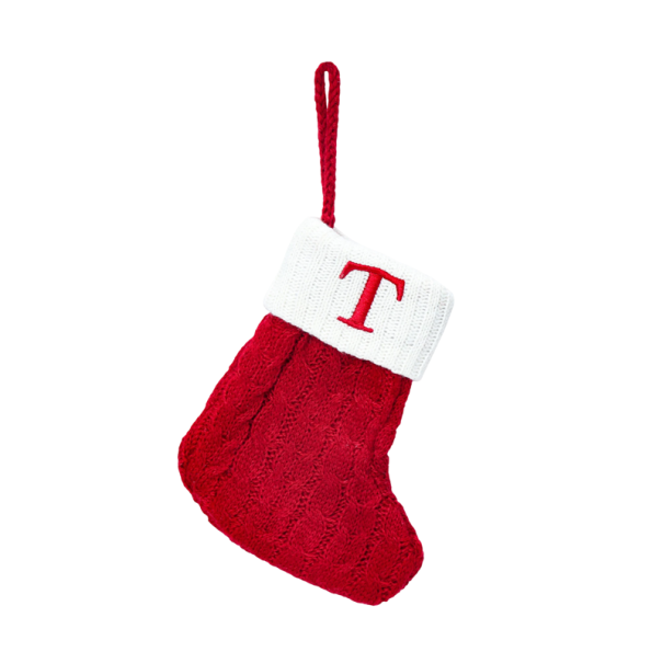 Christmas Red Stocking 15 x 25.7 cm with White Trim and Hanging Cord Embroidered Letter T Decoration for Fireplace Tree or Door 1