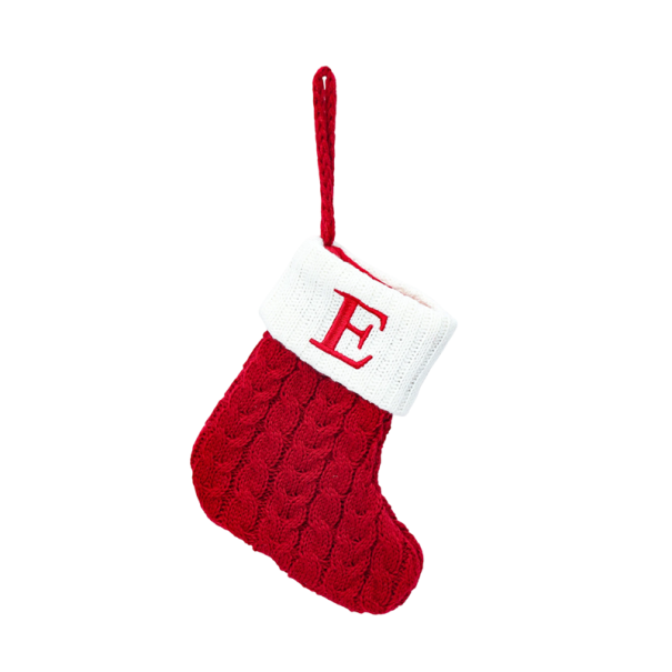 Christmas Red Stocking 15 x 25.7 cm with White Trim and Hanging String Embroidered Letter E Decoration for Fireplace Tree or Gift 1