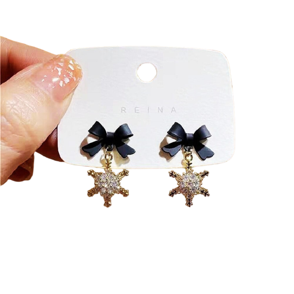 Christmas Snowflake Earrings with Bow black