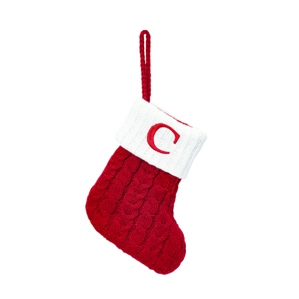 Christmas Stocking 15 x 25.7 cm Red with White Trim and Hanging Cord Embroidered Letter C Decoration for Fireplace or Tree 1