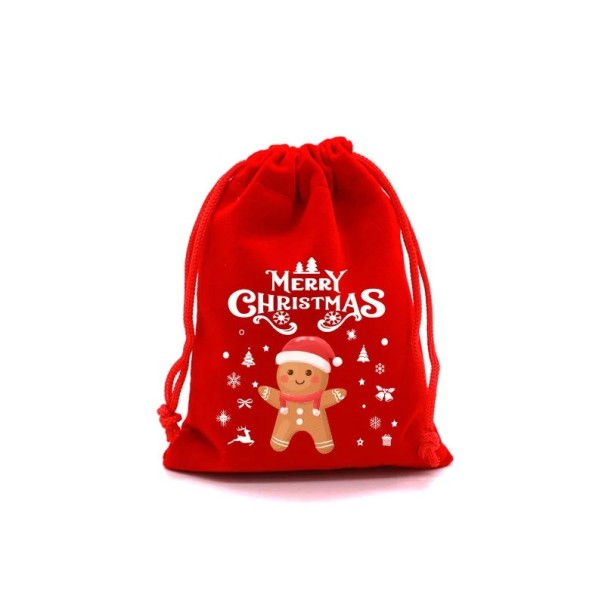 Christmas Velvet Pouch 10 x 12 cm Red Bag with Drawstring Merry Christmas with Gingerbread Gift Bag for Sweets Wedding Party Gift Wrapping 1
