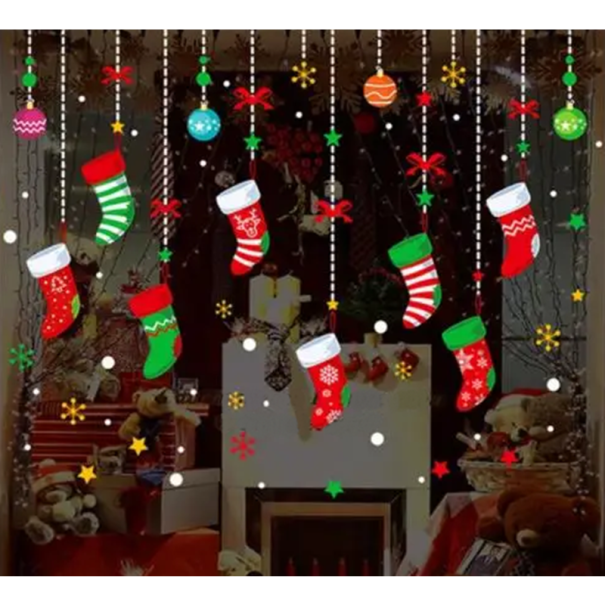 Christmas Window Stickers 45 x 60 cm PVC Decoration Set with Snowflakes and Ornaments Reusable Winter Interior Decor 1
