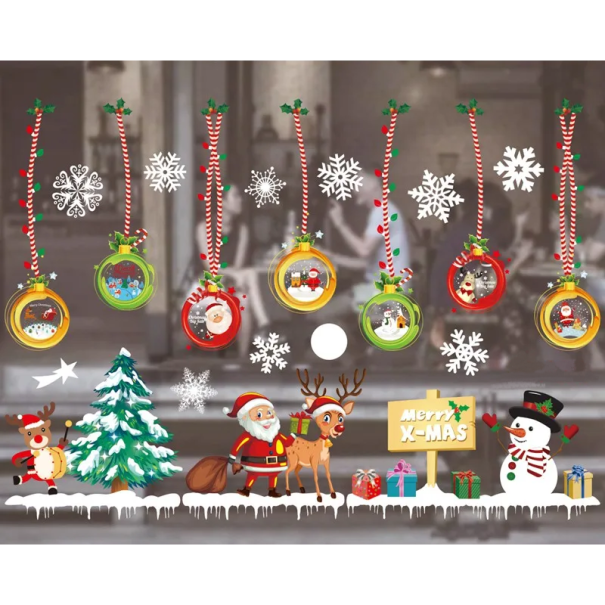 Christmas Window Stickers 50 x 70 cm PVC Decoration with Snowmen and Snowflakes Reusable Static Film for Winter Window Decoration 1