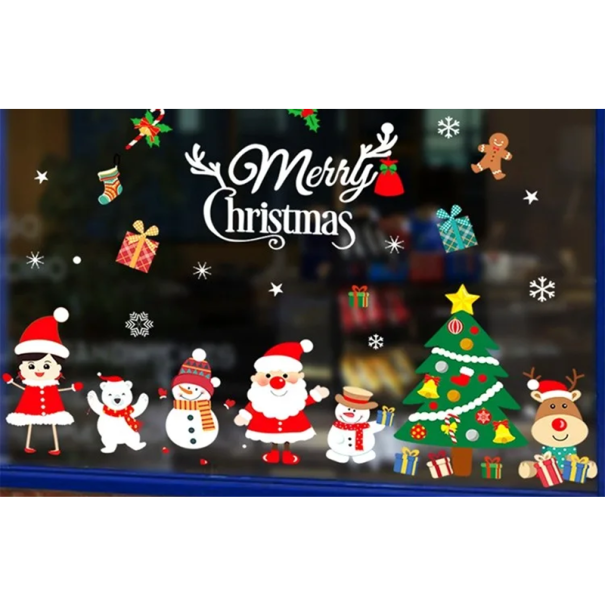 Christmas Window Stickers 50 x 70 cm Set of PVC Stickers Santa Claus Reindeer Snowmen Teddy Bear Christmas Tree Snowflakes Decorations 1